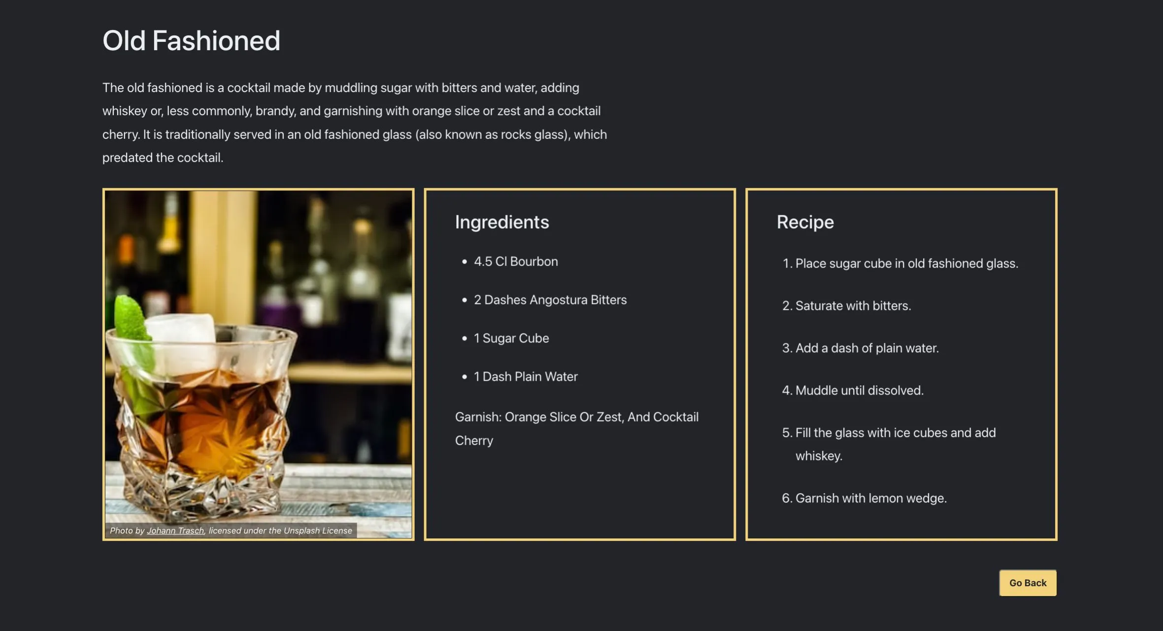 Screenshot of a recipe page