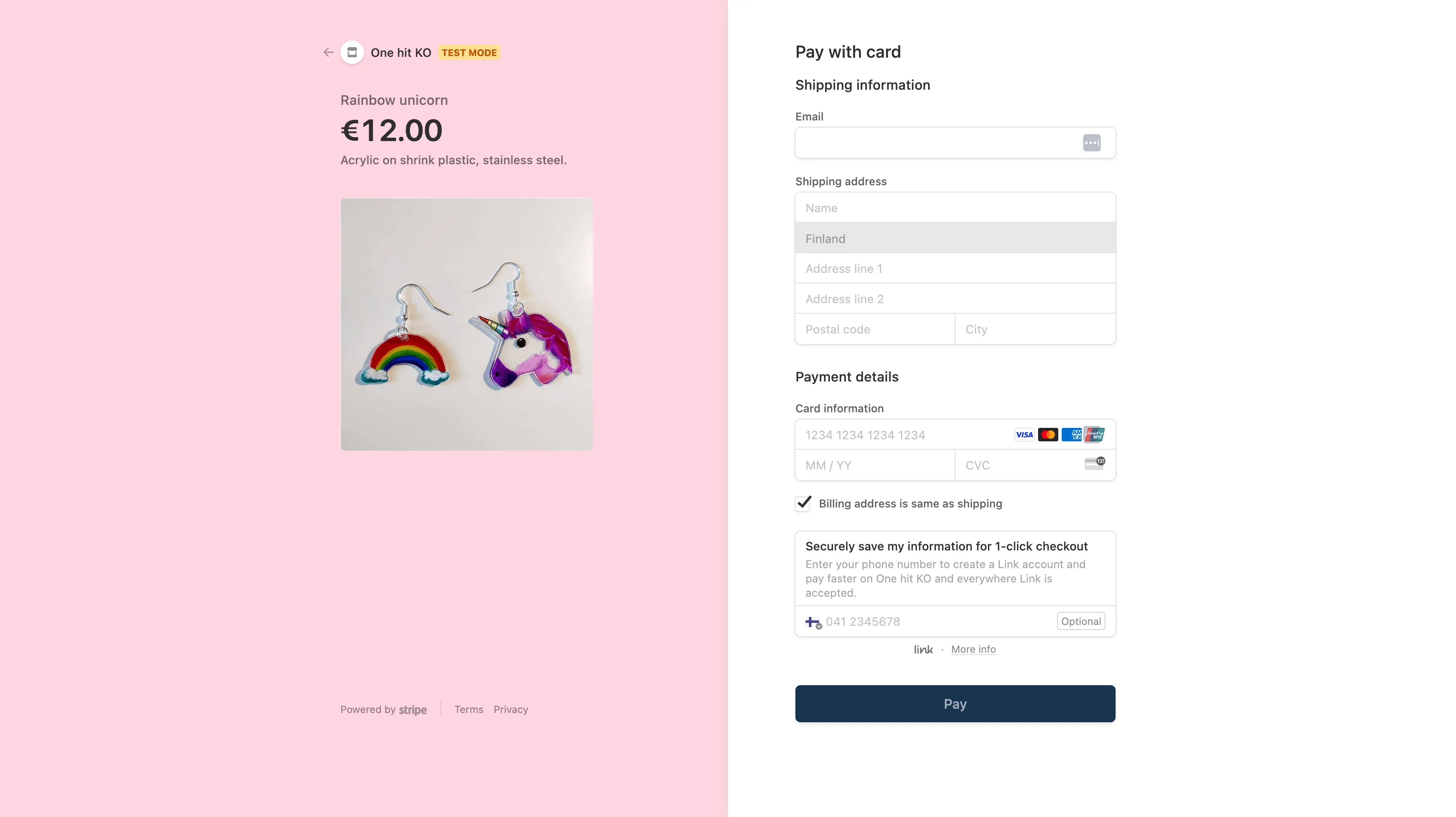 Screenshot of the checkout page