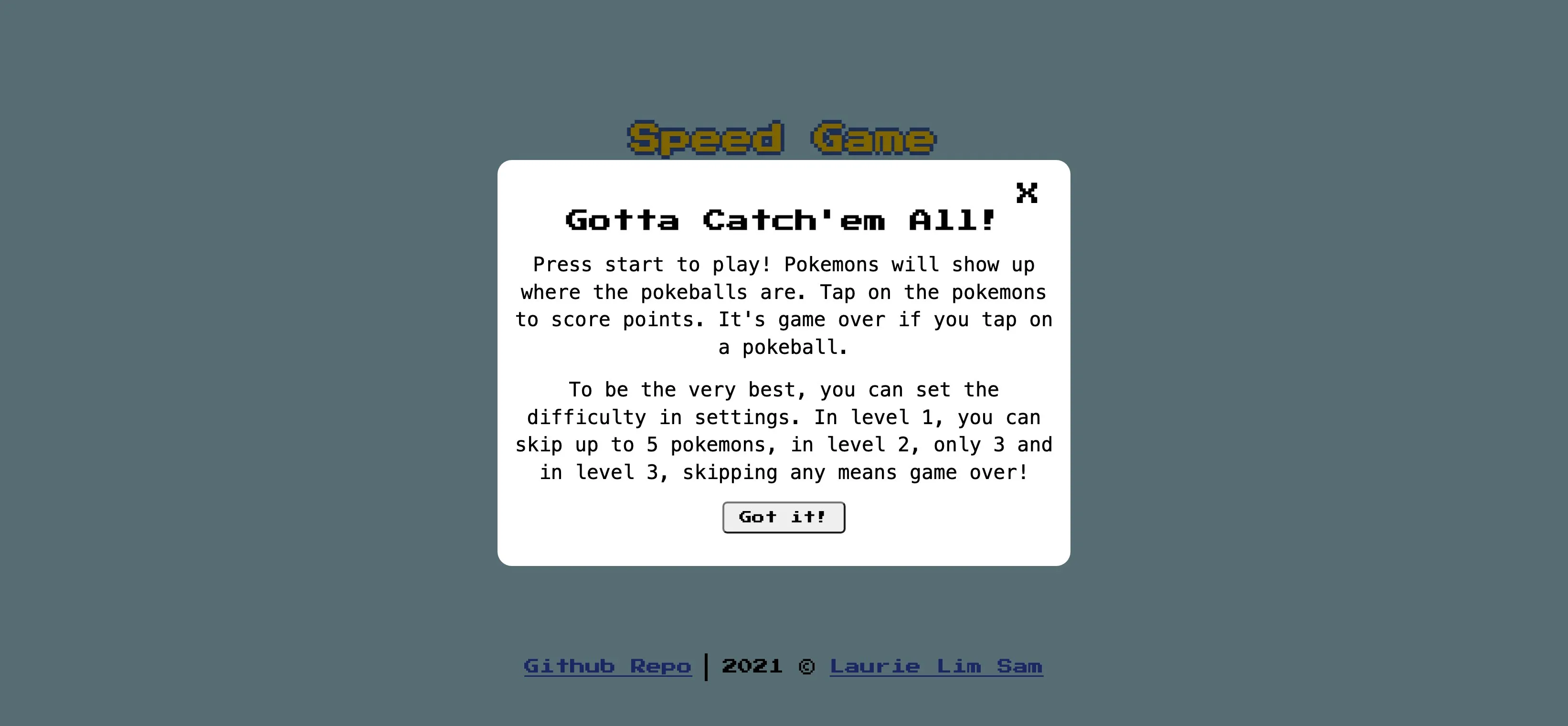 Screenshot of speed-game instructions